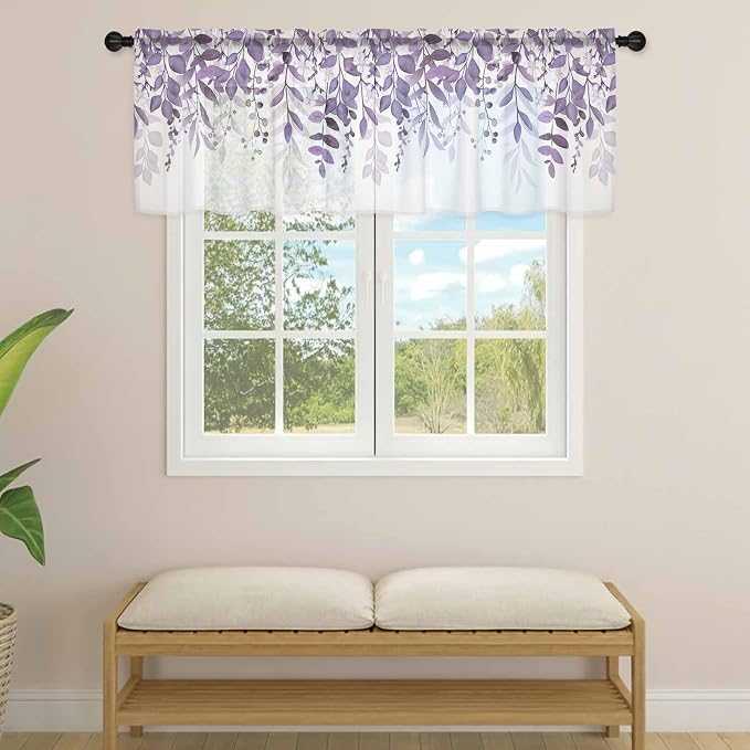 Eucalyptus Leaves Sheer Valance Curtains - Image 4