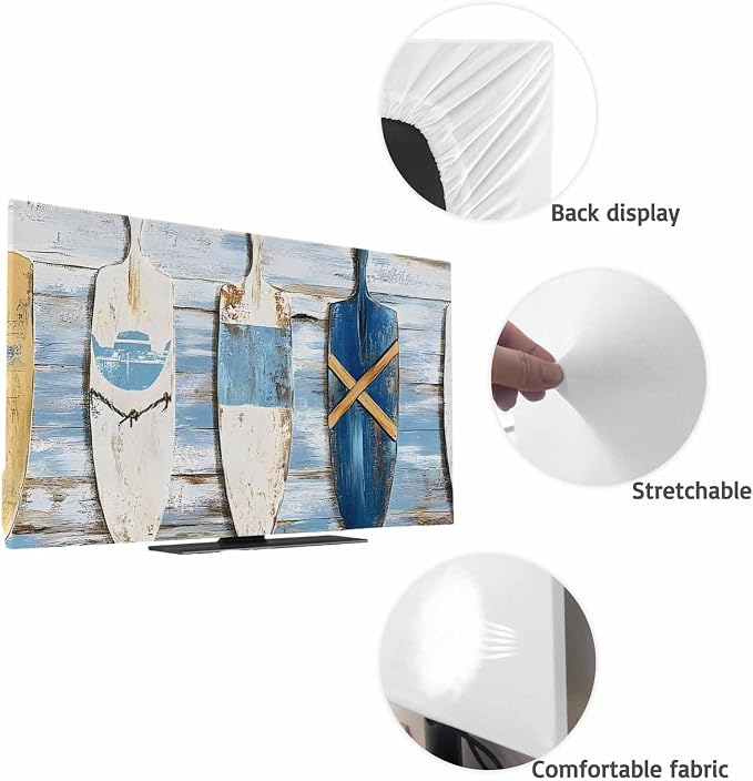 Ocean Nautical Theme Wood Grain Indoor TV Cover, Elastic TV Screen Protector - Image 7