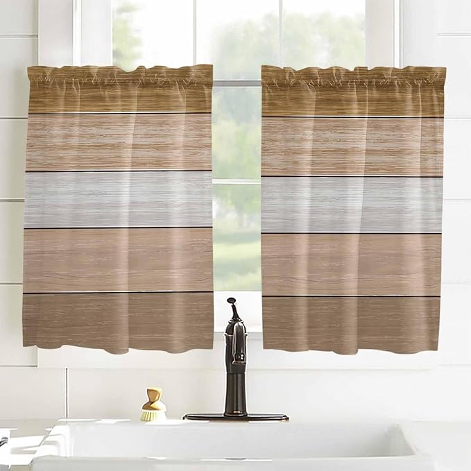 Retro Farm Wood Board Window Valance Curtains, 2 Panel - Image 4