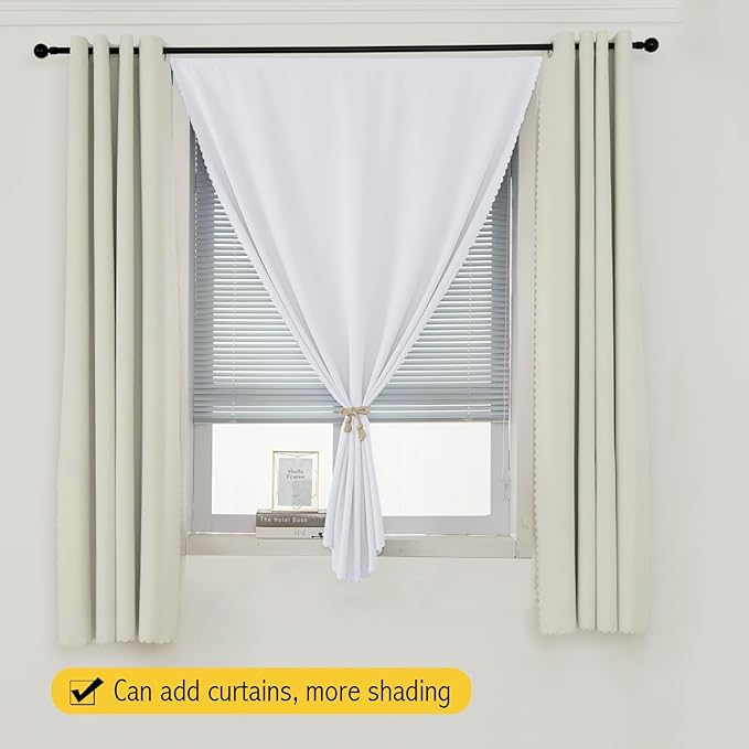 self Adhesive Curtains Portable Blackout Curtain Simple and Easy to Install Bedroom Window Thermal Lnsulated Kitchen Room Darkening Black Small Drapes, 35" W X 71" L, White, 1 Panel