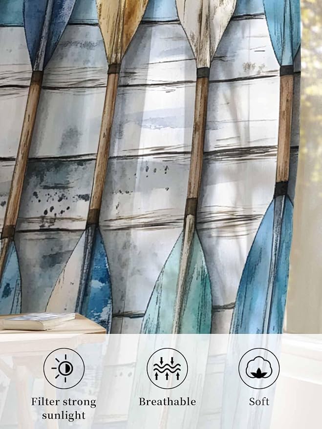 Sheer Curtains 72 Inches Long, Lake Paddle Striped Semi Sheer Curtains Light - Image 6