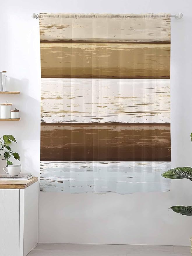 Sheer Curtains 72 Inches Long, Wood Grain Brown Semi Sheer Curtains Light - Image 2
