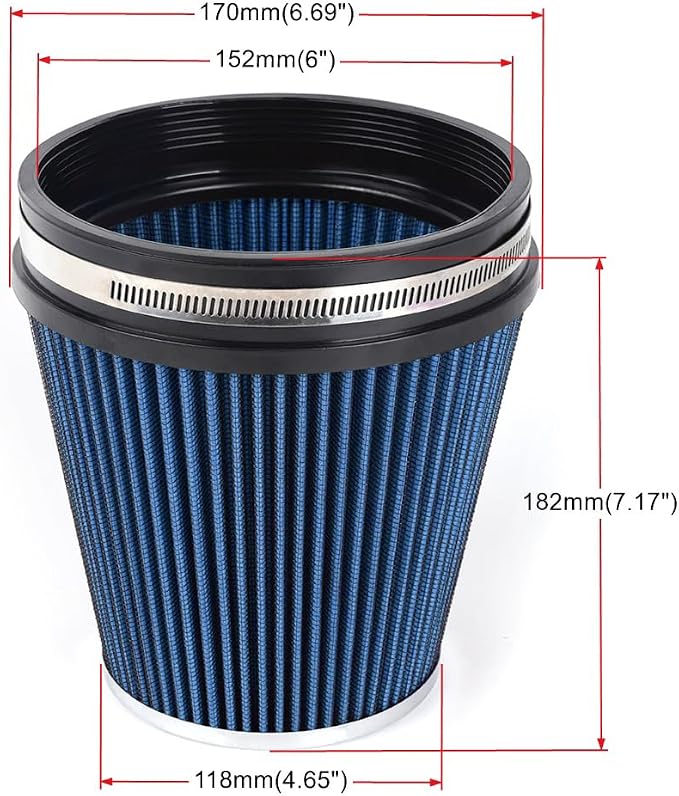 6" 152 mm High Flow Inlet Air Filter, Air Intake Cone Filter Replacement - Image 6