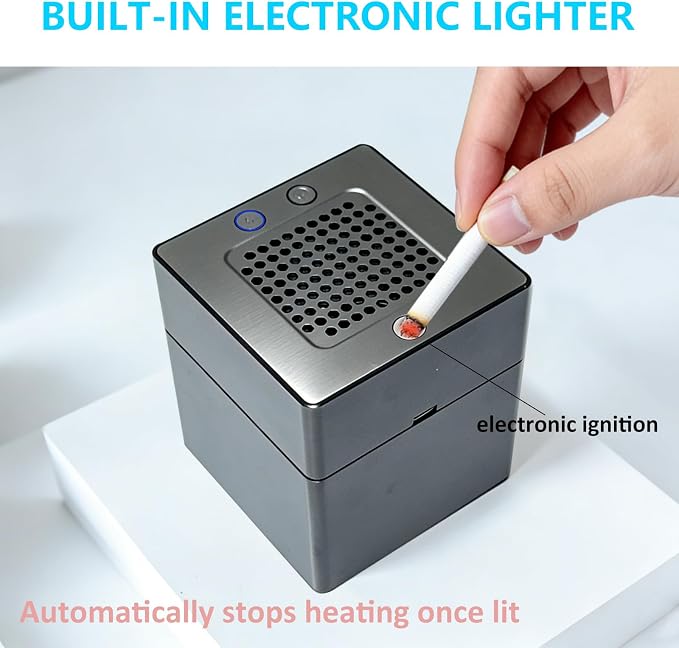 Smokeless Ashtray with Cigarette Lighter, Rechargeable Portable Smoke Removing - Image 5