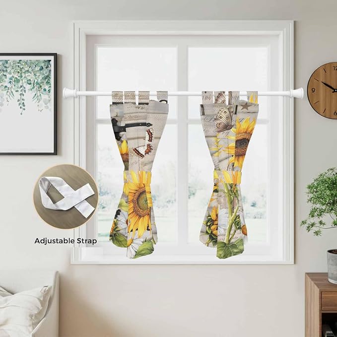 Farm Flowers Kitchen Curtains 45 Inch Length, Short Cafe Window Curtains Tab Top - Image 5