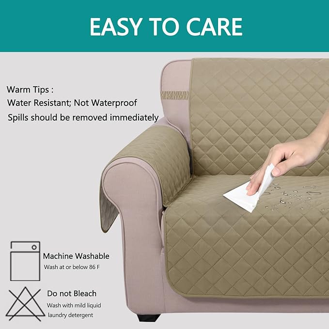 U-NICE HOME Recliner Chair Covers Reversible Quilted Water Repellent Pet Protectors with Elastic Straps (23''Recliner Small, Light Camel/Beige)