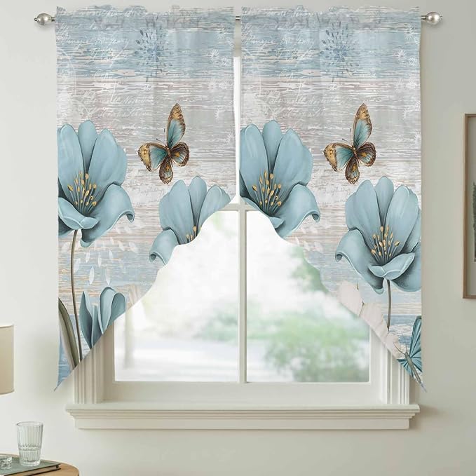Spring Floral Swag Valances for Windows, Vintage Tulips Flower Butterfly Retro - Image 7