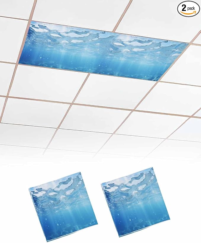 Summer 2 Pcs Fluorescent Light Covers, Ocean Blue Sea Waves Underwater Magnetic by Gsypo