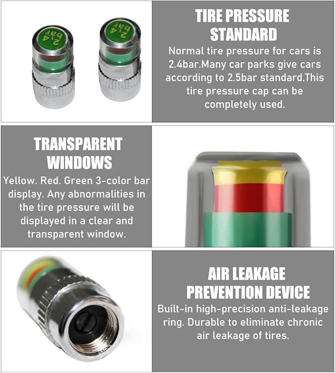 Yourkar 12 PCS Tire Pressure Monitor Valve Stem Caps, 2.4Bar 36PSI Car Tire - Image 4