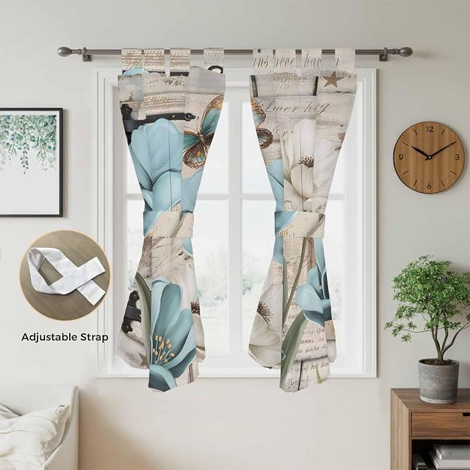 Teal Blue Tulips Bedroom Curtains 72 Inch Length, Window Curtains Tab Top - Image 5