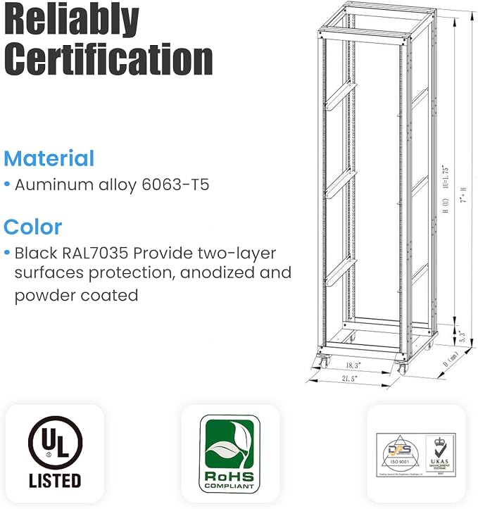 Raising Electronics Server Rack Open Frame Rack 4 Post 19 inch Adjustable - Image 3