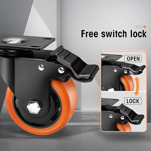 Casters, Top Plate Swivel Wheels, Casters Set of 4, Locking Casters - Image 2