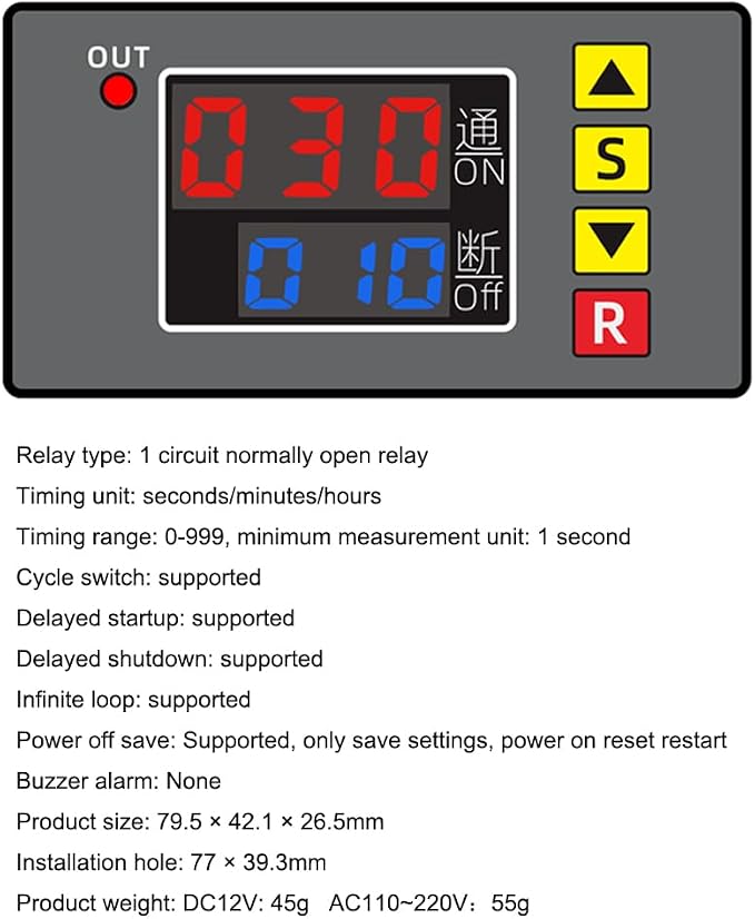 Timer Delay Relay DC12V 20A 240W Programmable Cycle Time Switch LED Digital - Image 3