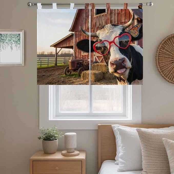 Farm Cows Bedroom Curtains 63 Inch Length, Window Curtains Tab Top, Farmhouse - Image 9