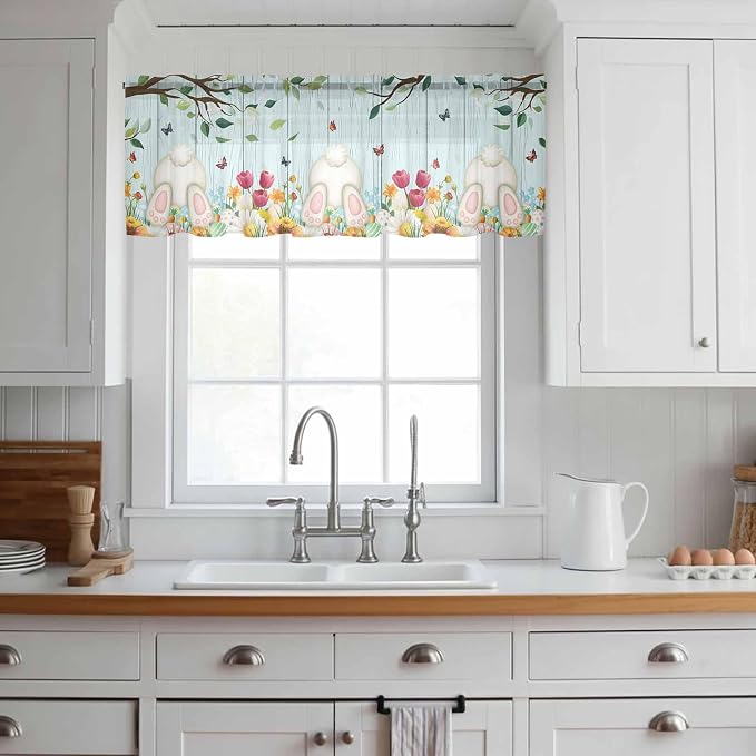 Easter Sheer Valances for Windows 54"x18", Light Filtering Kitchen Curtains - Image 3