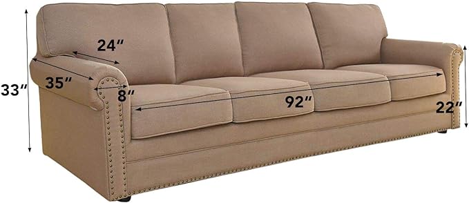 Easy-Going Stretch 4 Seater Sofa Slipcover 1-Piece Sofa Cover Furniture Protector Couch Soft with Elastic Bottom for Kids, Polyester Spandex Jacquard Fabric Small Checks Cream