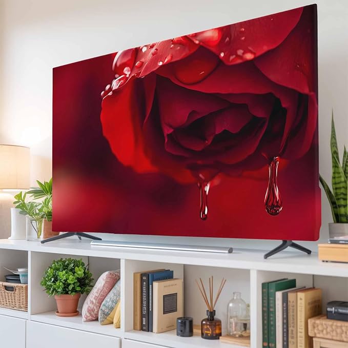 Red Rose Flower Water Droplets Indoor TV Cover, Elastic TV Screen Protector - Image 6