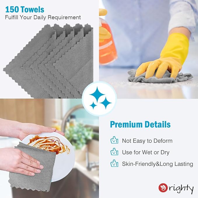 Orighty Microfiber Cleaning Cloth Bulk, 150 Pack Shop Towels, Reusable Cleaning - Image 5