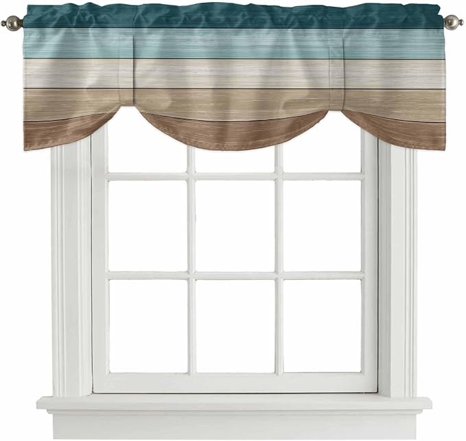 Teal Brown Tie Up Valance Curtains by Unknown