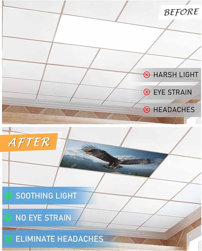4 Pcs Fluorescent Light Covers for Ceiling Lights, Bald Eagle Soaring Above - Image 6