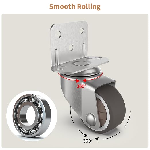 1" Small L-Shaped Plate Casters, Swivel Furniture Wheels, TPR Silent, Mounting - Image 7