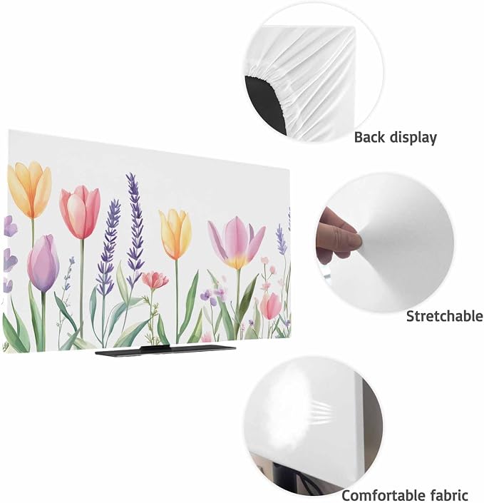 Spring Tulip Flower Indoor TV Cover, Elastic TV Screen Protector Botanical - Image 7