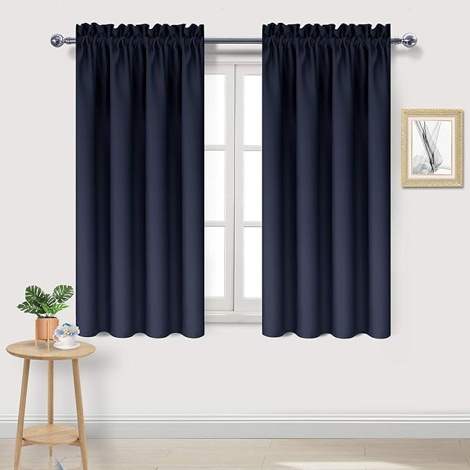 DWCN Navy Room Darkening Blackout Curtains - Thermal Insulated Privacy Energy Saving Window Curtain Drapes 38 x 45 inch Length, Set of 2 Bedroom Living Room Curtains