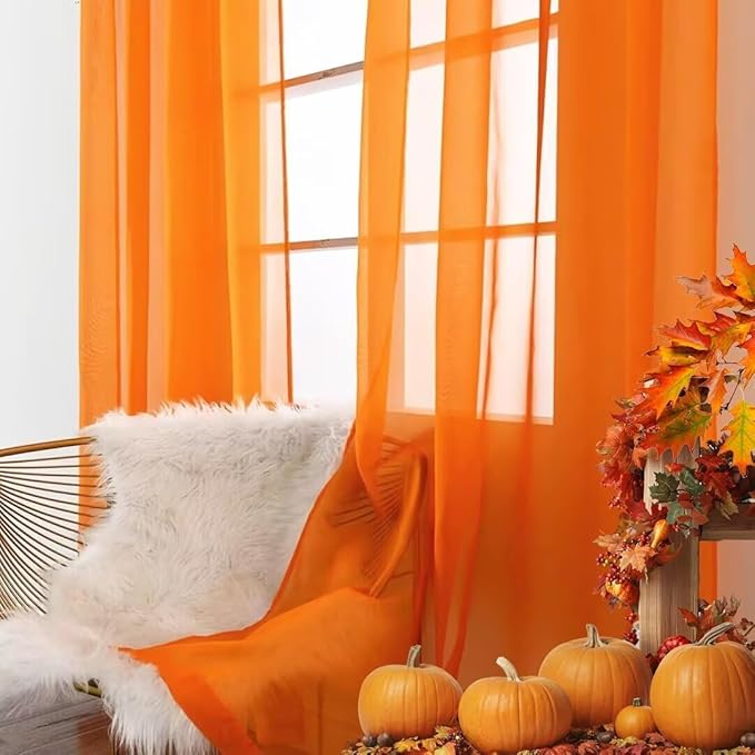 SpaceDresser Basic Rod Pocket Sheer Voile Window Curtain Panels White 1 Pair 2 Panels 70 Width 72 Inch Long for Kitchen Bedroom Children Living Room Yard(Orange,70 W x 72 L)
