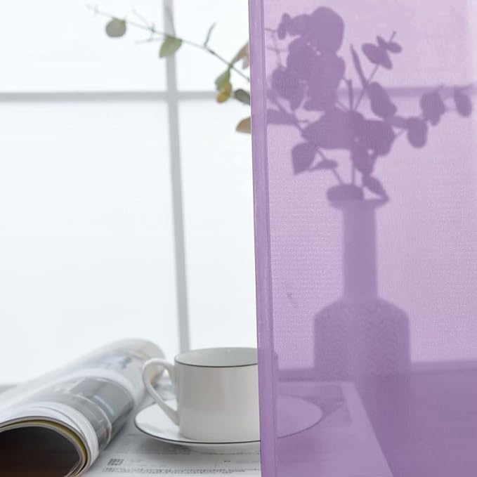 SpaceDresser Sheer Voile Window Treatment Rod Pocket Curtain Panels for Kitchen Bedroom Living Room Drapes Sunlight Filtering Privacy Semi Home Decor Assorted (Lavender, 52 W x 84 L)