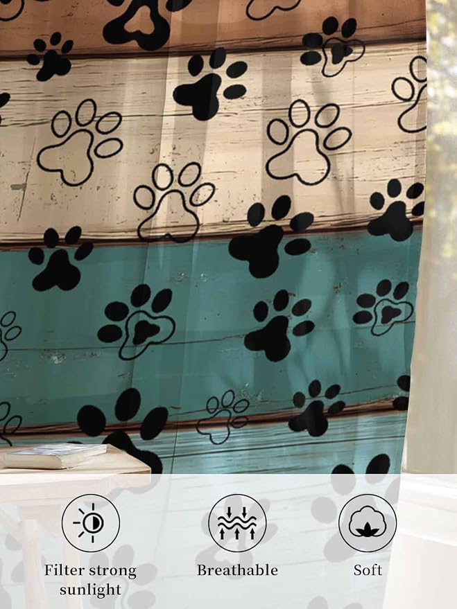 Sheer Curtains 63 Inch Length, Vintage Farmhouse Country Wooden Grain Privacy - Image 6