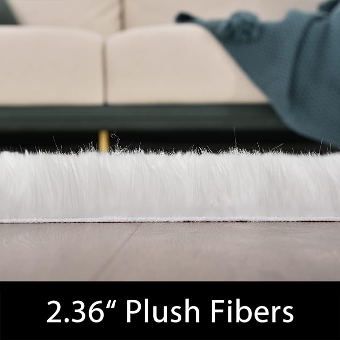 Latepis 6x8 Area Rug for Living Room White Fur Rugs for Bedroom Fluffy Faux Sheepskin Rugs Washable Furry Fuzzy Rug for Nursery Kids Room Beautiful Luxury Home Decor