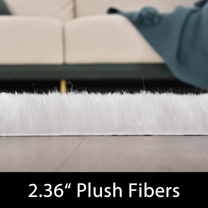 Latepis Round Rugs 8ft White Circle Area Washable Fluffy Rug Faux Fur Soft Sheepskin Plush Shaggy Rug for Living Room Bedroom Large Floor Rugs Home Decor