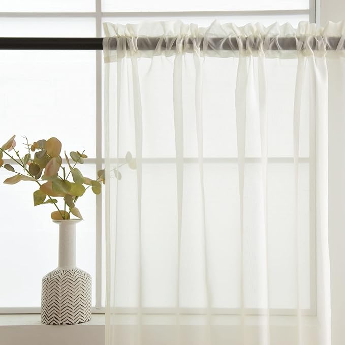 SpaceDresser Basic Rod Pocket Sheer Voile Window Curtain Panels White 1 Pair 2 Panels 42 Width 54 Inch Long for Kitchen Bedroom Children Living Room Yard(Ivory,42 W x 54 L)