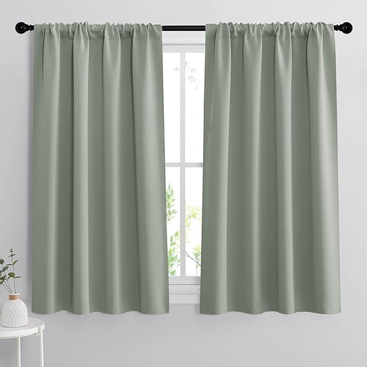 RYB HOME 54 inch Blackout Curtains for Living Room, Rod Pocket Thermal Insulated Small Window Drapes Room Darkening Shades for Bedroom Studio Dorm, W 42 x L 54 inch, Set of 2 Panels, Greyish Green