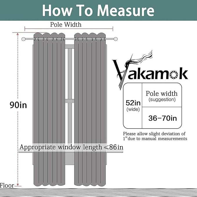 Yakamok Blackout Curtains Room Darkening Thermal Insulated Window Panels,Solid Grommet Top Drapes for Bedroom/Living Room(52Wx90L, Charcoal Grey, 2 Panels)