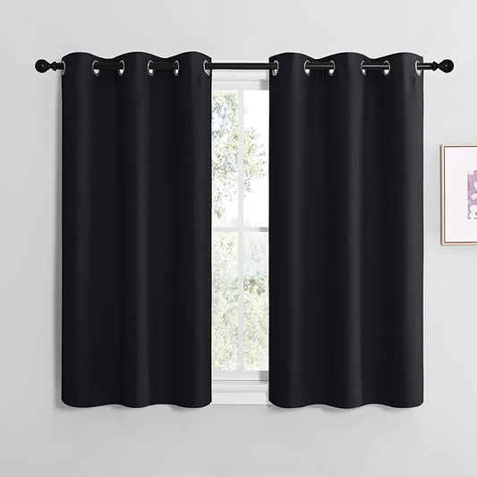 NICETOWN Blackout Curtain Panels for Bedroom, Black, 2 Panels, W29 x L30-inch, Thermal Insulated Grommet Top Blackout Draperies and Drapes for Basement