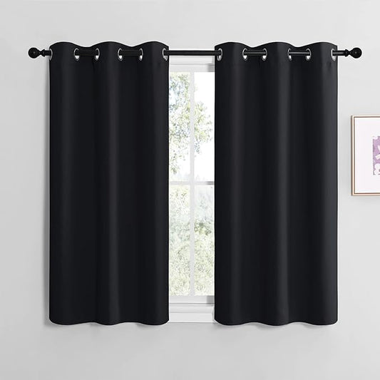 NICETOWN Blackout Curtain Panels for Bedroom, Black, 2 Panels, W29 x L20-inch, Thermal Insulated Grommet Top Blackout Draperies and Drapes for Basement