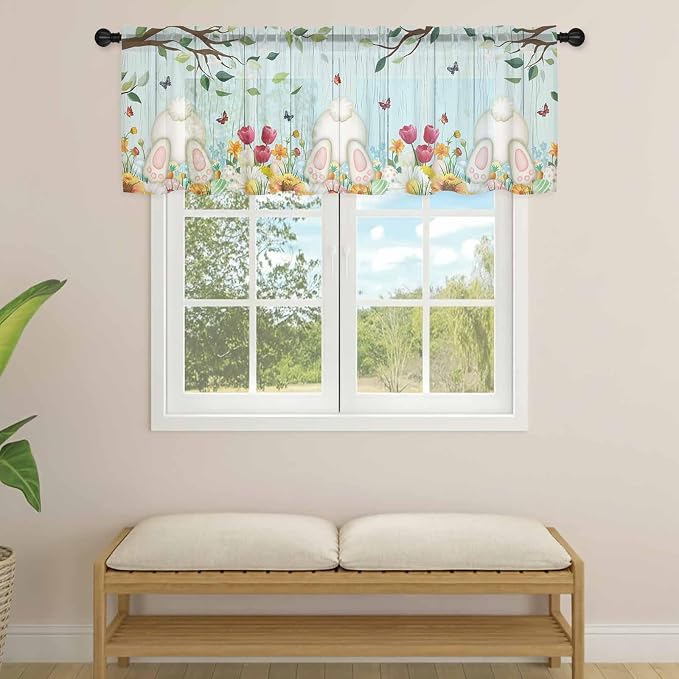 Easter Sheer Valances for Windows 54"x18", Light Filtering Kitchen Curtains - Image 4