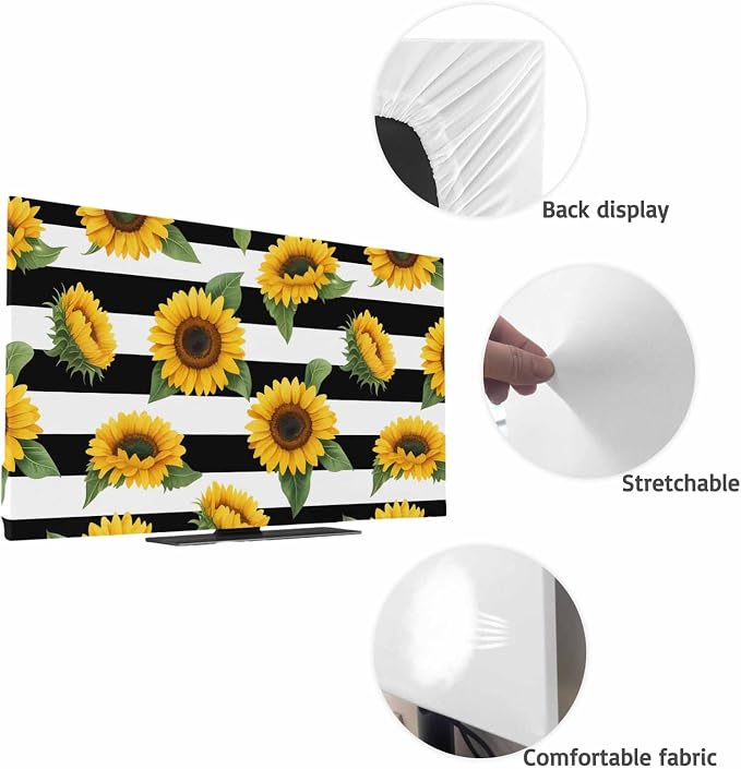 Retro Country Sunflower Art Indoor TV Cover, Elastic TV Screen Protector Black - Image 7