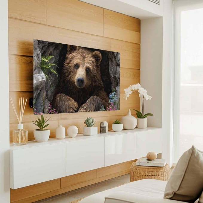 Brown Bear Rustic Wildflowers Cave Indoor TV Cover, Elastic TV Screen Protector - Image 3