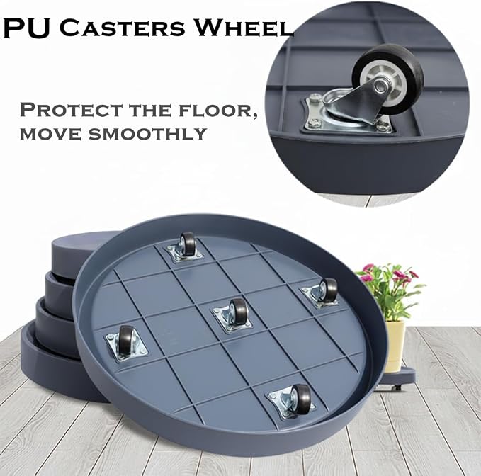 13.6inch Plant Caddy with Hidden Wheels, Heavy Duty Flower Pot Trolley - Image 6