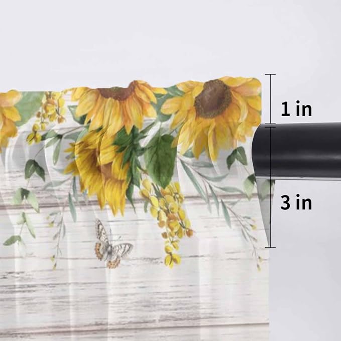 Farmhouses Sunflowers Sheer Valance Curtains, Retro Floral Leaves Red Truck - Image 7