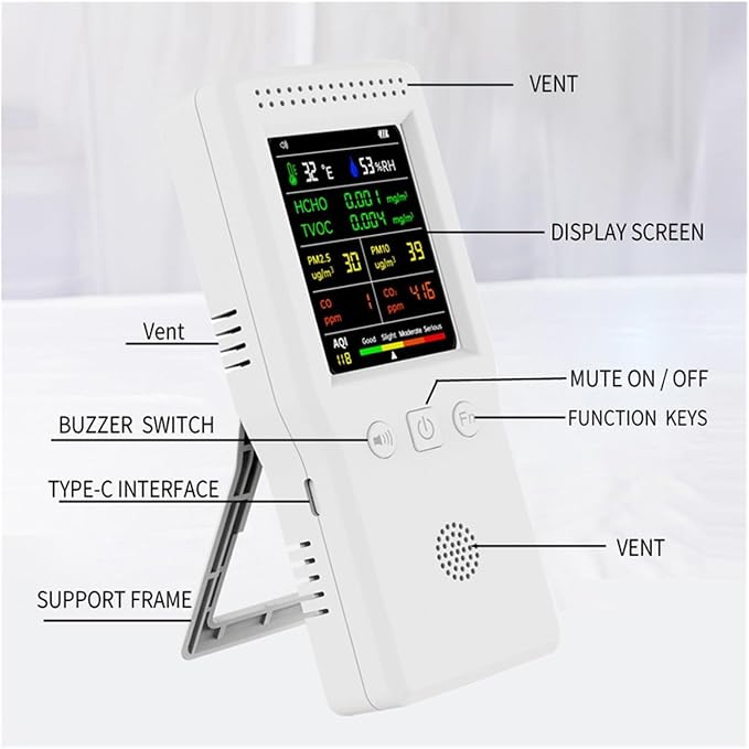 Air Quality Monitor, 9 In 1 Air Quality Detector Handheld CO2 Meter Temperature - Image 5