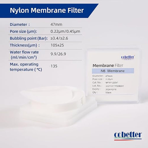 100 Pieces/Pack Nylon Disc Membrane Filters 47mm Diameter 0.45µm Pore Size pH - Image 2