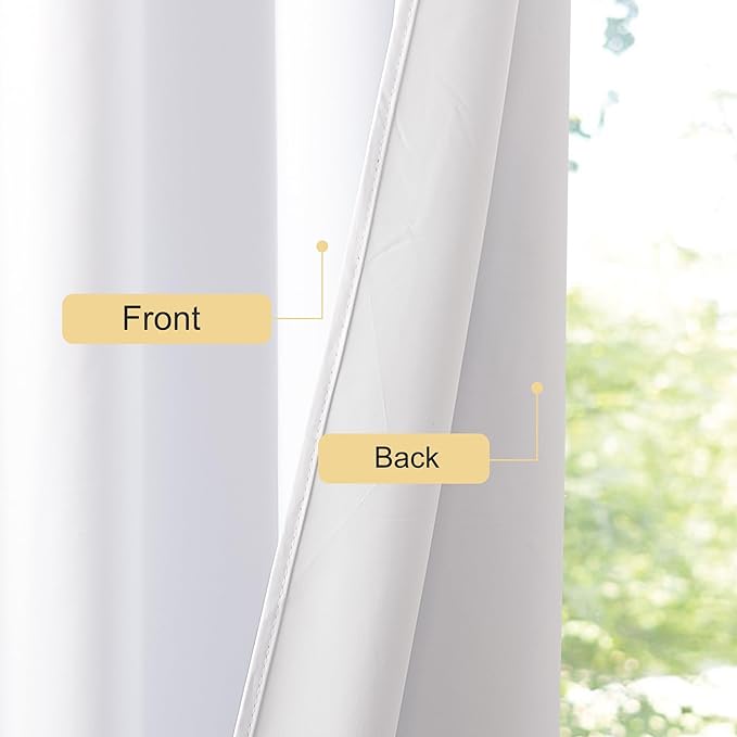 NICETOWN 100% Blackout Window Curtain Panels 45" Length, Set of 2, Snow White, 42 inches Wide, Thermal Insulated Drapes for Kitchen