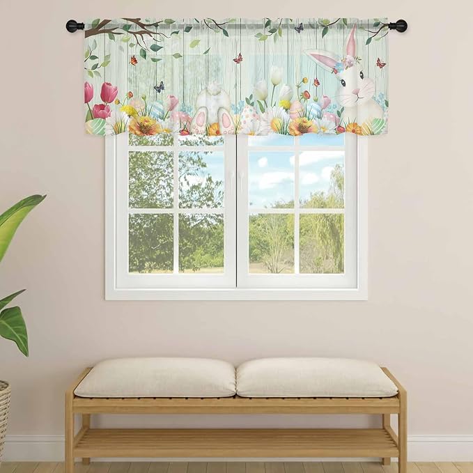 Easter Sheer Valances for Windows 60"x18", Light Filtering Kitchen Curtains - Image 4