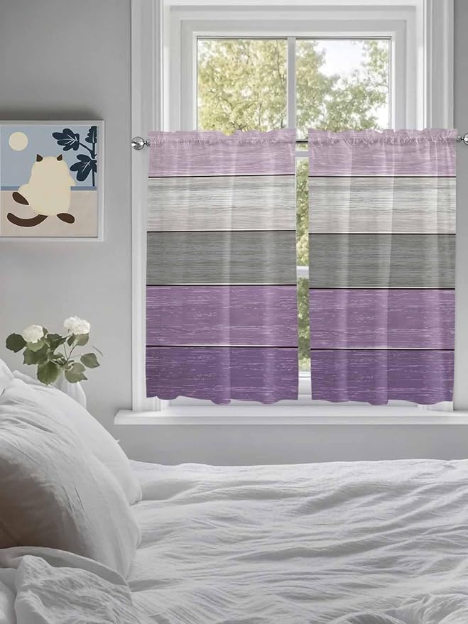 Country Wood Board Gray Purple Window Valance Curtains, Farmhouse Gradient - Image 4