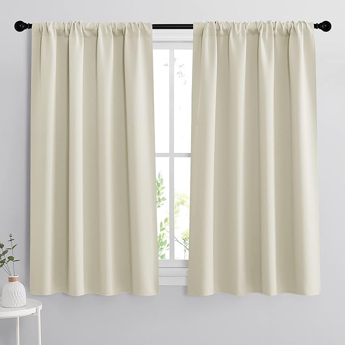 RYB HOME Extra Wide Curtains for Bedroom Living Room 63 inches Long, Thermal Insulated Privacy Drapes for Nursery Home Theater Dining Room, Width 62 by Length 63, Beige, 2 Panels