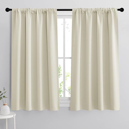 RYB HOME Extra Wide Curtains for Bedroom Living Room 63 inches Long, Thermal Insulated Privacy Drapes for Nursery Home Theater Dining Room, Width 62 by Length 63, Beige, 2 Panels