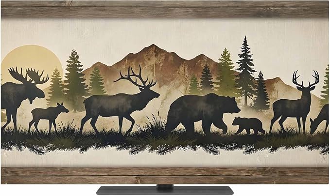 Animal Elk Bear Silhouette Indoor TV Cover, Elastic TV Screen Protector by Unknown